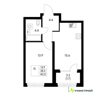 Планировка 1-комн. квартира, 40 м² ЖК «Стадиум»
