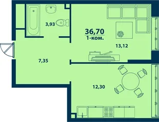Планировка 1-комн. квартира, 36.7 м² ЖК «Город природы»