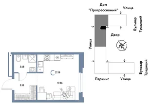 Планировка Студия, 27.19 м² ЖК «Микрорайон Домашний»