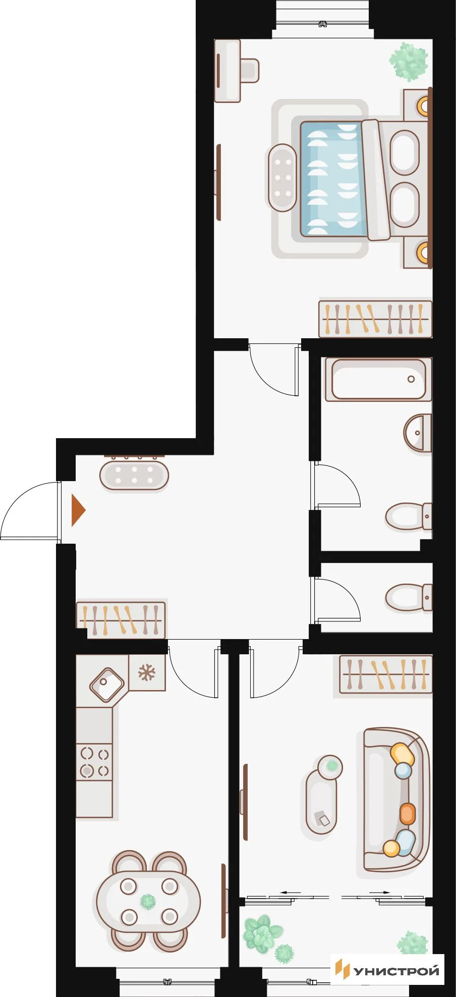 Планировка 2-комн. квартира, 66.55 м² ЖК «Жилой кластер Q на Кулагина»