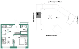 Планировка 2-комн. квартира, 33.68 м² ЖК «Страна.Парковая»