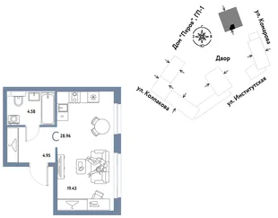 Планировка Студия, 28.96 м² ЖК «Страна.Парковая»