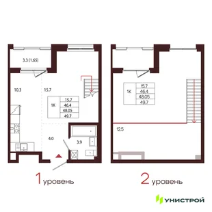 Планировка 1-комн. квартира, 48.05 м² ЖК «Лисино»