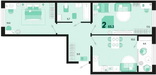 Планировка 2-комн. квартира, 65.3 м² ЖК «Первое место»