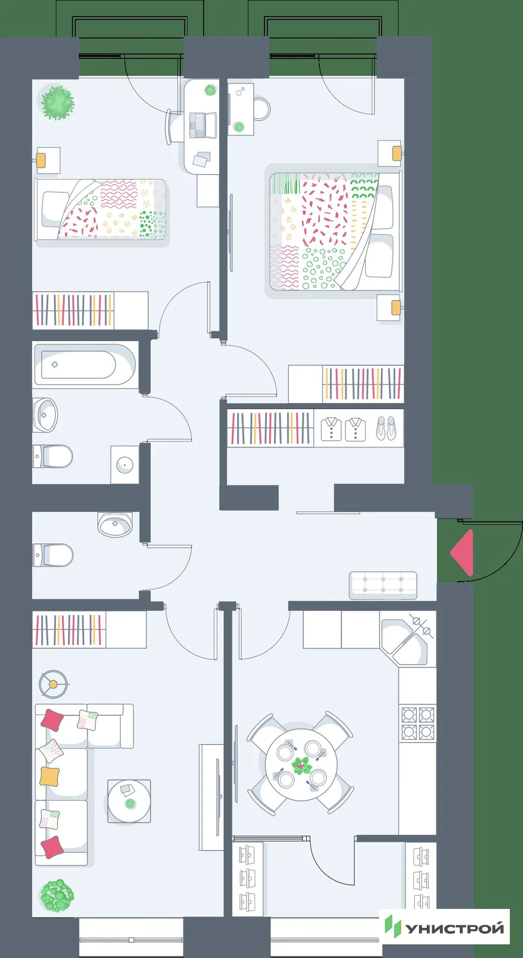 Планировка 3-комн. квартира, 75.97 м² ЖК «Весна-2»