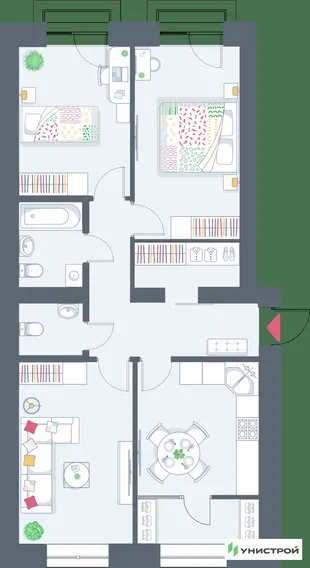 Планировка 3-комн. квартира, 75.97 м² ЖК «Весна-2»