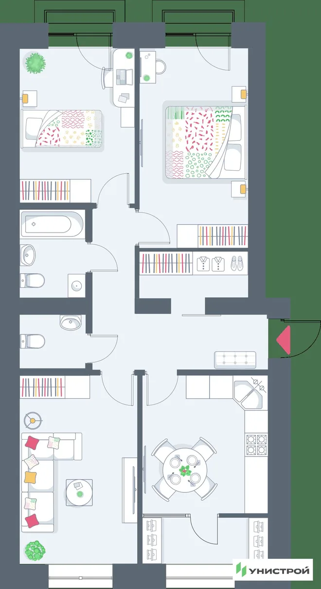 Планировка 3-комн. квартира, 75.97 м² ЖК «Весна-2» Планировка 3-комн. квартира, 75.97 м² ЖК «Весна-2»