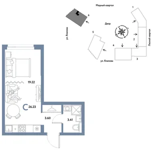 Планировка Студия, 26.23 м² ЖК «Сибирский сад»