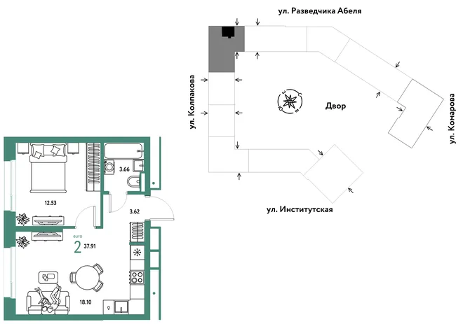 Планировка 2-комн. квартира, 37.91 м² ЖК «Страна.Парковая» Планировка 2-комн. квартира, 37.91 м² ЖК «Страна.Парковая»