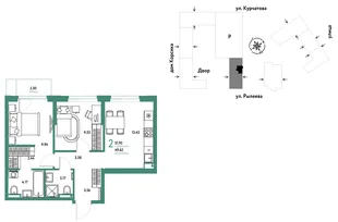 Планировка 2-комн. квартира, 51.9 м² ЖК «Остров-сад»
