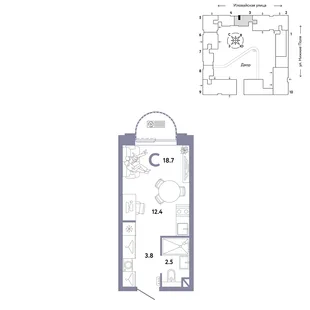 Планировка Студия, 18.7 м² ЖК «Страна.Заречная»