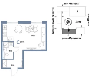 Планировка Студия, 30.44 м² ЖК «Остров-сад»