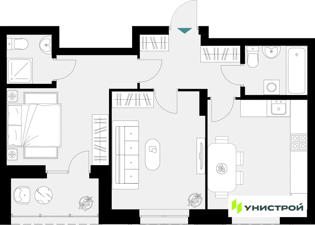 Планировка 2-комн. квартира, 55.05 м² ЖК «Уникум на Амирхана»