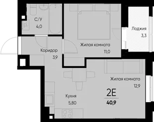 Планировка 2-комн. квартира, 42.3 м² ЖК «Васильевский остров»