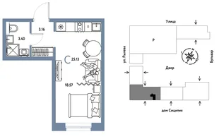 Планировка Студия, 25.13 м² ЖК «Остров-сад»