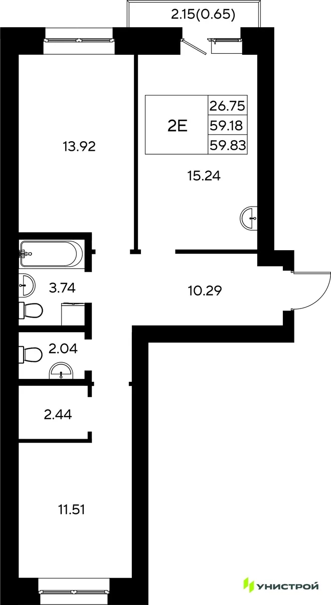 Планировка 2-комн. квартира, 59.83 м² ЖК «Царёво City» Планировка 2-комн. квартира, 59.83 м² ЖК «Царёво City»