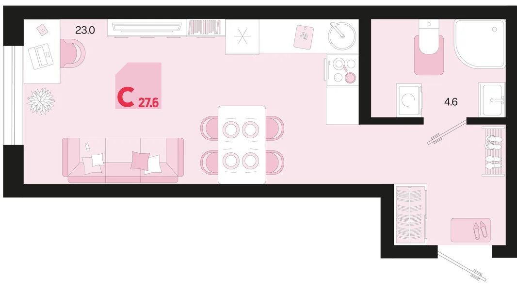 Планировка Студия, 27.6 м² ЖК «Первое место»