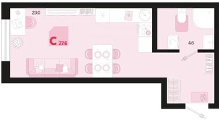 Планировка Студия, 27.6 м² ЖК «Первое место»