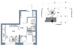 Планировка Студия, 27.06 м² ЖК «Страна.Энтузиастов»
