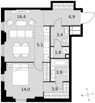Квартира 2-комн. квартира, 55.4 м² ЖК «Sydney City» Фото 1