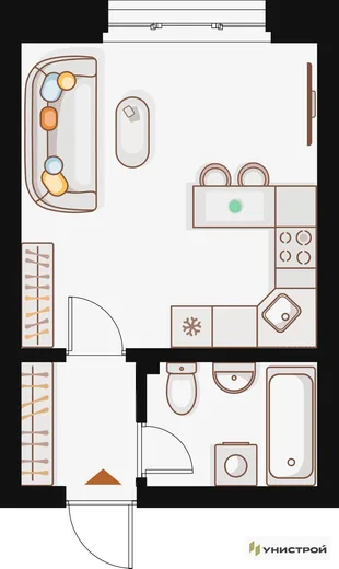 Планировка 1-комн. квартира, 26.17 м² ЖК «Жилой кластер Q на Кулагина»