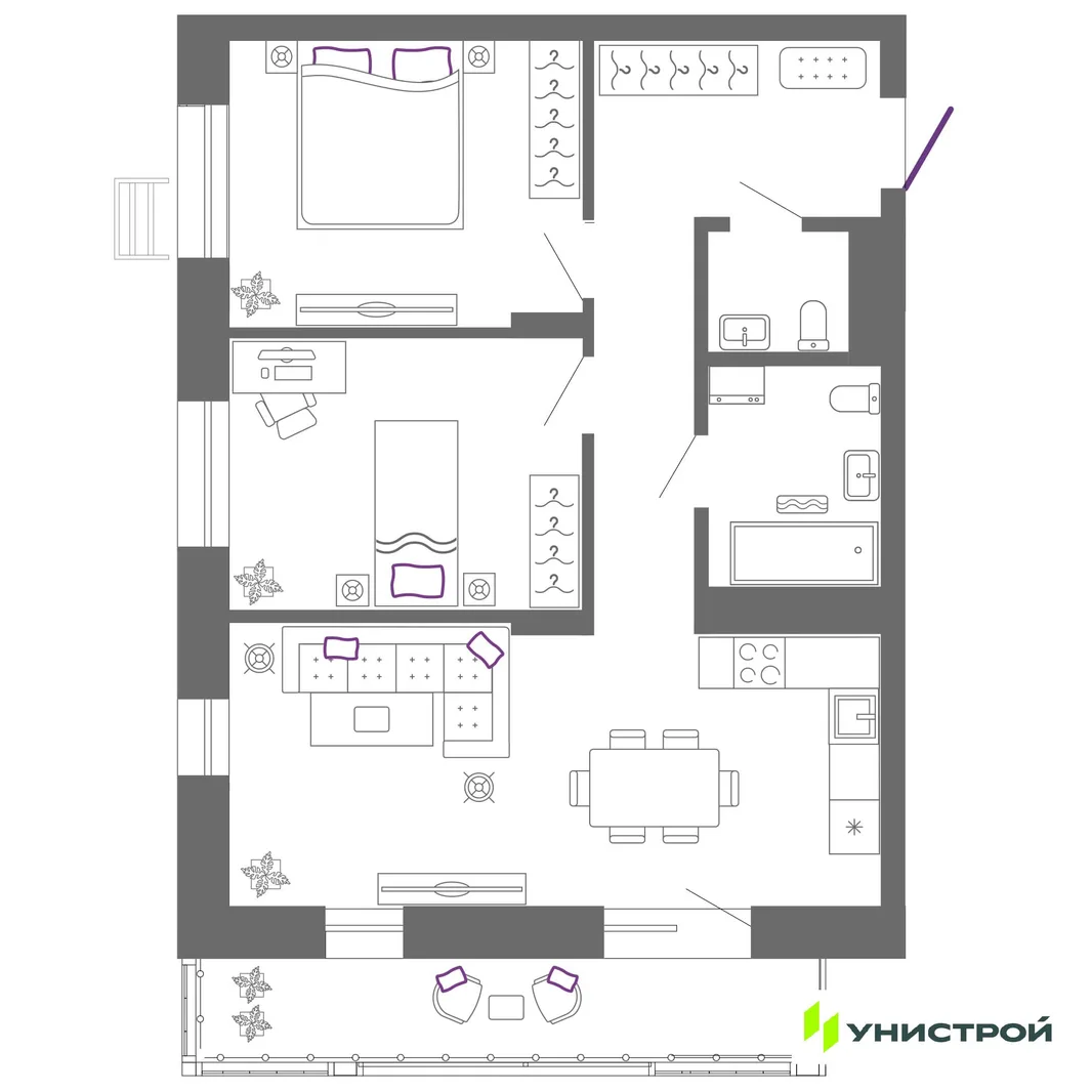 Планировка 2-комн. квартира, 69 м² ЖК «Риверсайд»