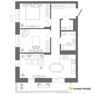 Планировка 2-комн. квартира, 69 м² ЖК «Риверсайд»