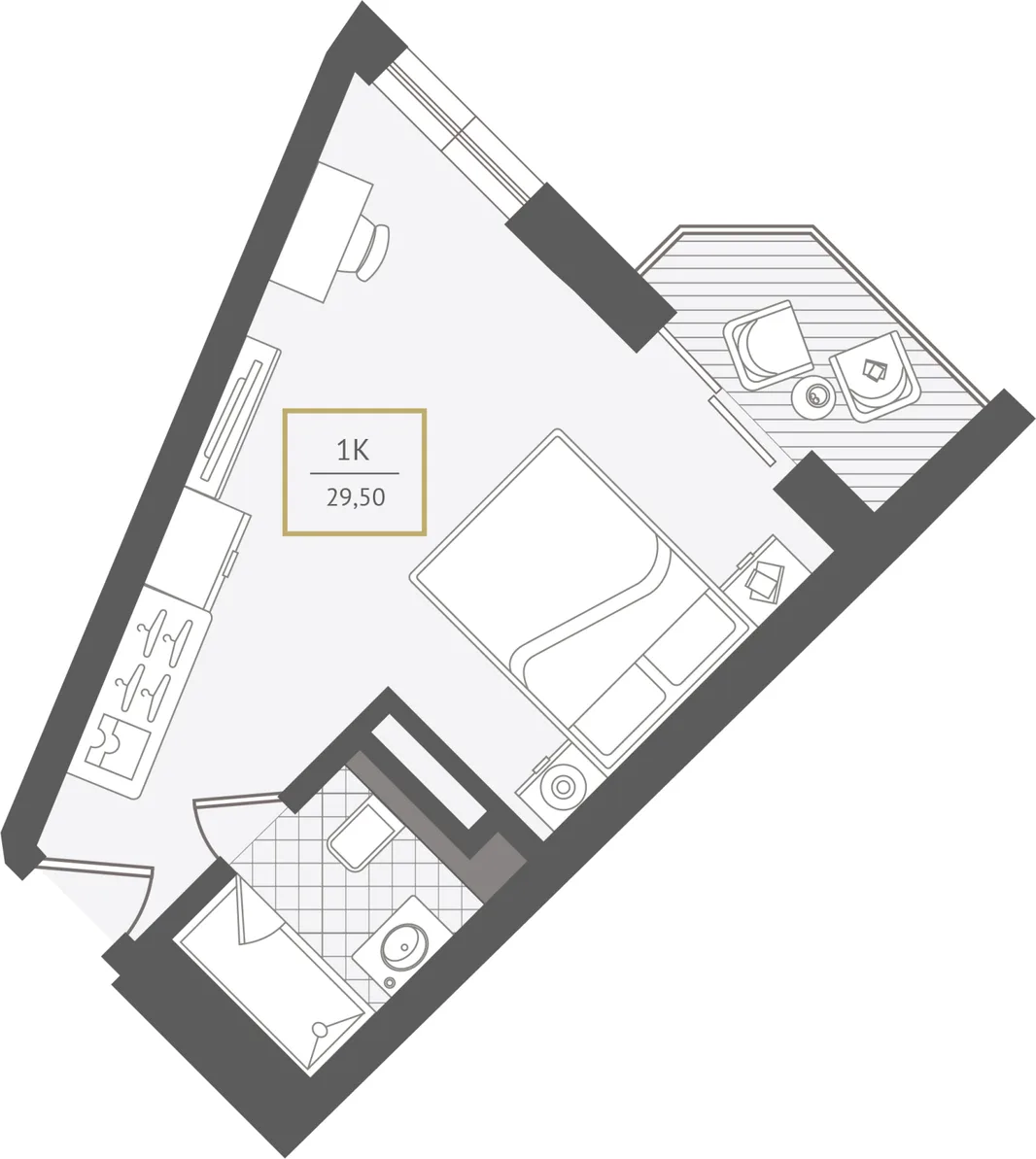 Планировка 1-комн. квартира, 29.6 м² ЖК «Гостиничный комплекс Greenmont»