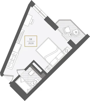 Планировка 1-комн. квартира, 29.6 м² ЖК «Гостиничный комплекс Greenmont»