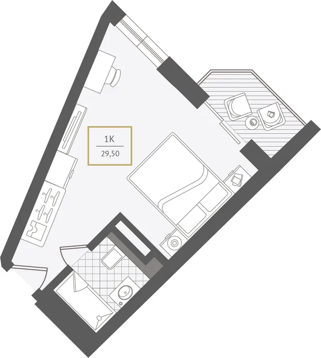 Планировка 1-комн. квартира, 29.6 м² ЖК «Гостиничный комплекс Greenmont»