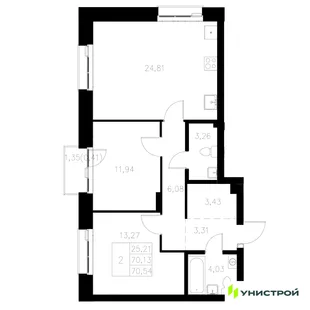 Планировка 2-комн. квартира, 70.54 м² ЖК «Statum»