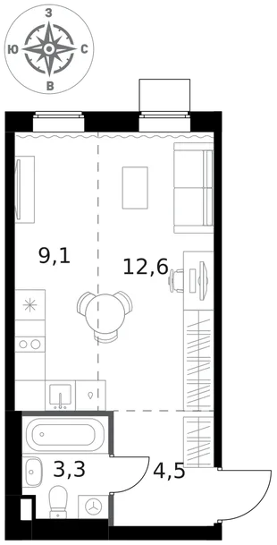 Квартира Студия, 29.5 м² ЖК «1-й Ясеневский» Фото 1 Квартира Студия, 29.5 м² ЖК «1-й Ясеневский» Фото 1