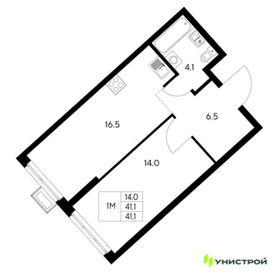 Планировка 1-комн. квартира, 41.1 м² ЖК «Стадиум»
