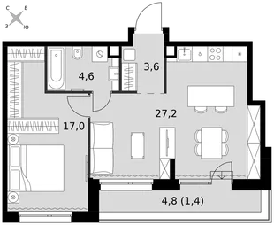 Квартира 2-комн. квартира, 53.8 м² ЖК «Симоновский Вал» Фото 1 Квартира 2-комн. квартира, 53.8 м² ЖК «Симоновский Вал» Фото 1