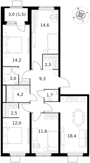 Квартира 4-комн. квартира, 95.5 м² ЖК «1-й Химкинский» Фото 1