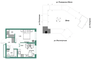 Планировка 2-комн. квартира, 35.02 м² ЖК «Страна.Парковая»