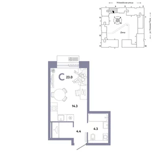 Планировка Студия, 23 м² ЖК «Страна.Заречная»