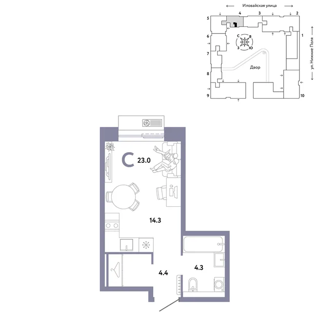Планировка Студия, 23 м² ЖК «Страна.Заречная» Планировка Студия, 23 м² ЖК «Страна.Заречная»