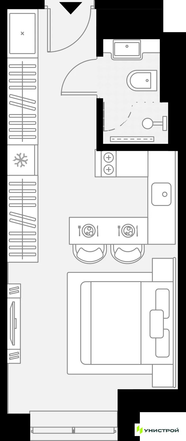 Планировка 1-комн. квартира, 22.06 м² ЖК «YES Горки»