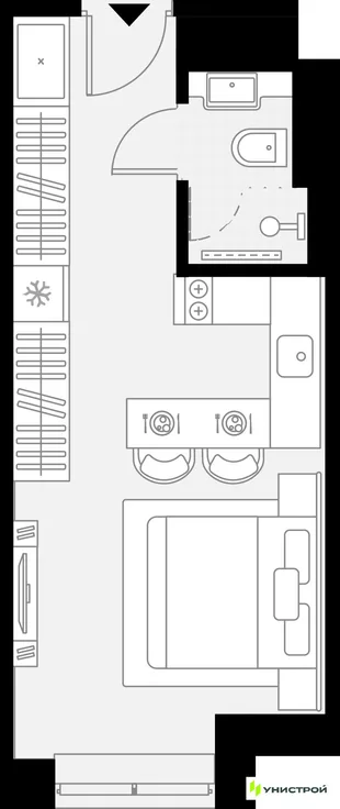 Планировка 1-комн. квартира, 22.06 м² ЖК «YES Горки»