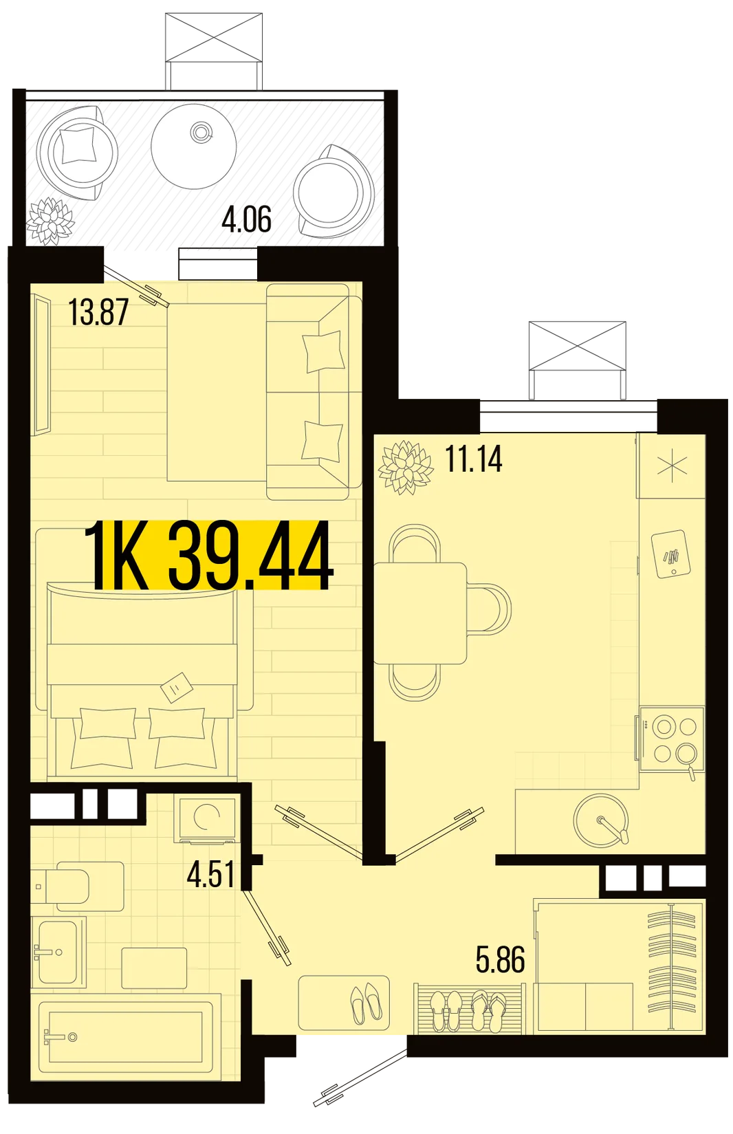 Планировка 1-комн. квартира, 37.41 м² ЖК «Цветной бульвар»