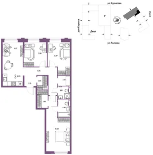 Планировка 3-комн. квартира, 92.16 м² ЖК «Остров-сад»