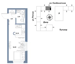 Планировка Студия, 25.06 м² ЖК «Уральский сад»
