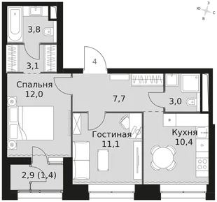 Квартира 2-комн. квартира, 52.5 м² ЖК «Sky Garden» Фото 1
