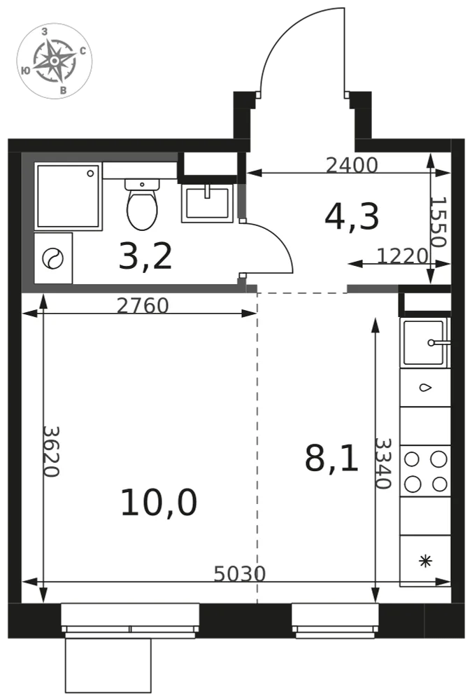 Планировка Студия, 25.6 м² ЖК «1-й Химкинский»