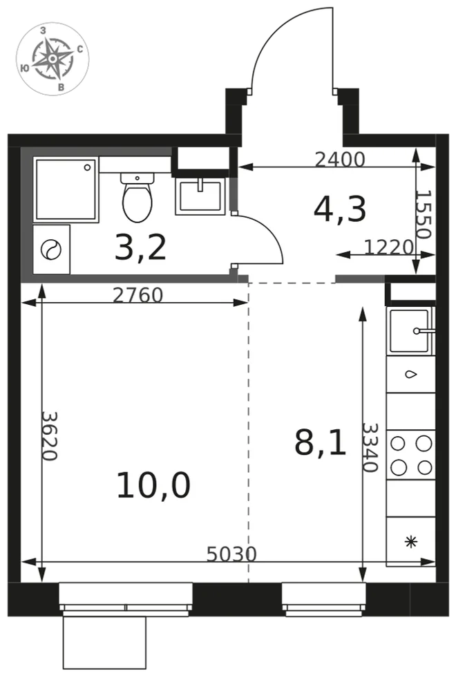 Планировка Студия, 25.6 м² ЖК «1-й Химкинский» Планировка Студия, 25.6 м² ЖК «1-й Химкинский»