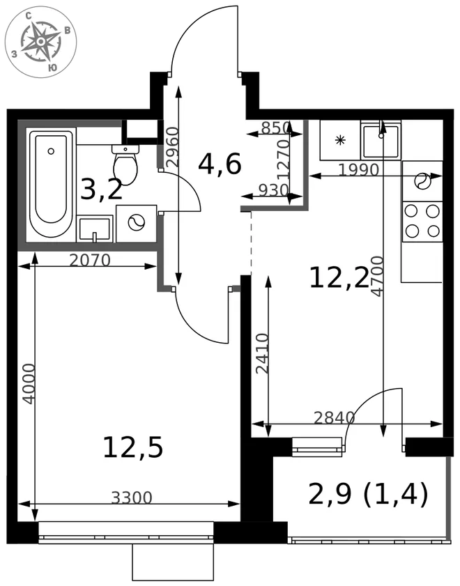 Планировка 1-комн. квартира, 33.9 м² ЖК «1-й Химкинский» Планировка 1-комн. квартира, 33.9 м² ЖК «1-й Химкинский»