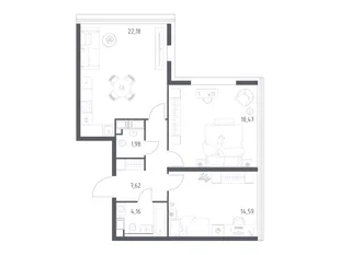 Планировка 2-комн. квартира, 69.5 м² ЖК «Октябрьская 98»