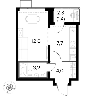 Квартира 1-комн. квартира, 28.3 м² ЖК «1-й Донской» Фото 1 Квартира 1-комн. квартира, 28.3 м² ЖК «1-й Донской» Фото 1
