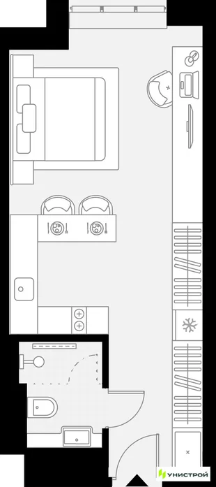 Планировка 1-комн. квартира, 28.61 м² ЖК «YES Горки»